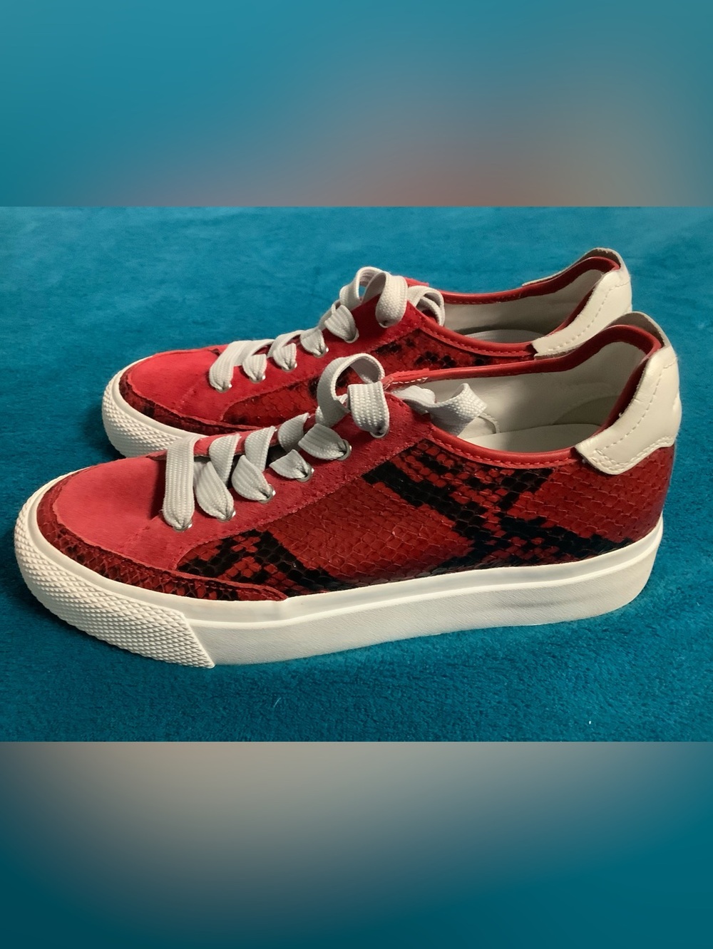Rag & Bone Red Suede & Snake-Print Women's Casual Sneakers
